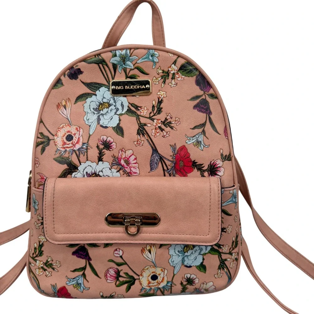 Big Buddha Floral Mini Backpack Pink Faux Leather Gold Hardware Small Bag